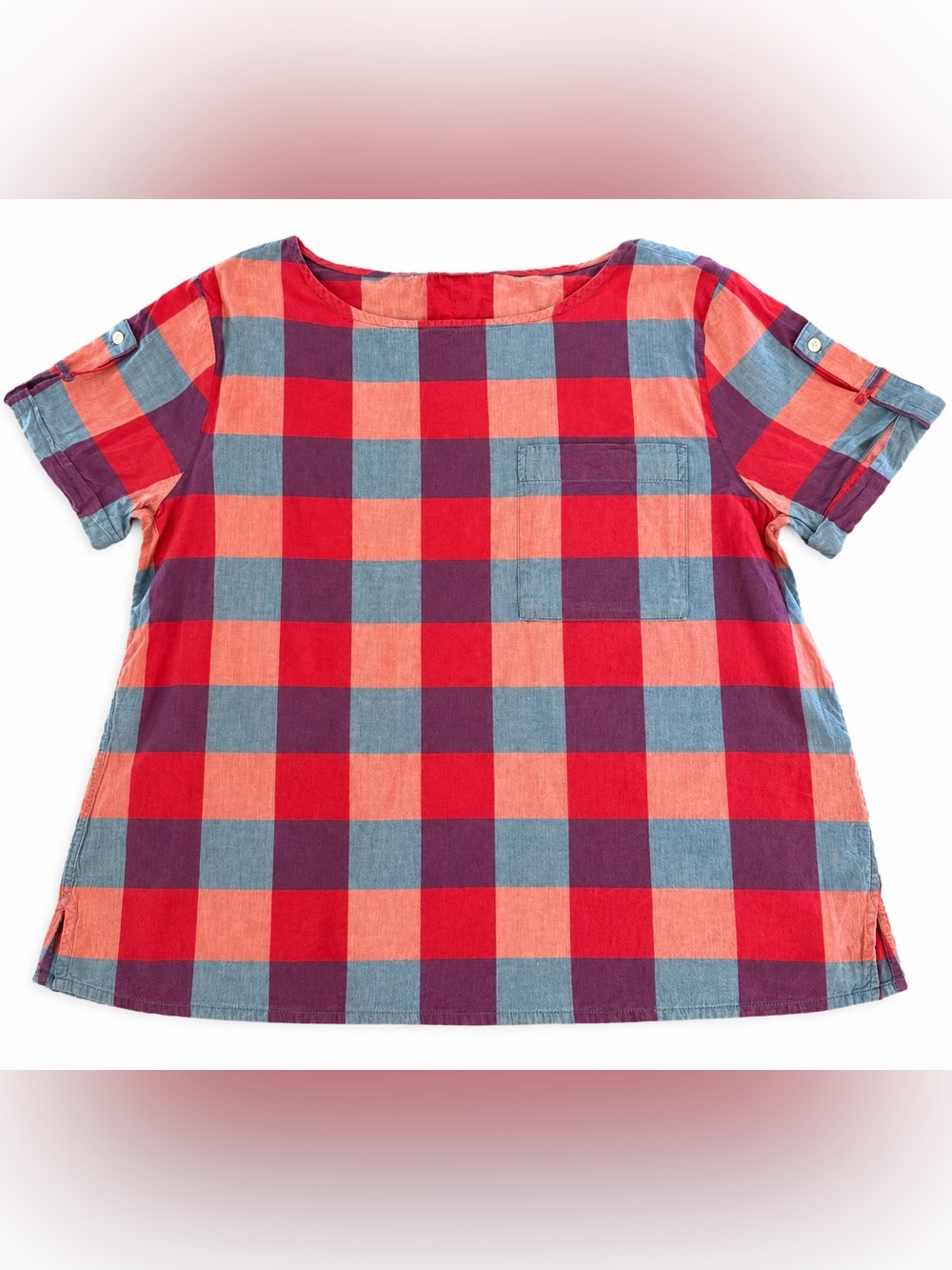 Aigle Valley Raspberry Plaid Cotton Top Women’s US 8 FR 40
